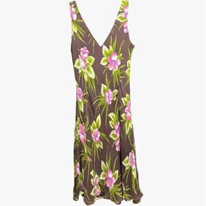 Jones‎ New York 10 Silk Floral Sleeveless Dress Brown Tropical Beach Vaca Summer